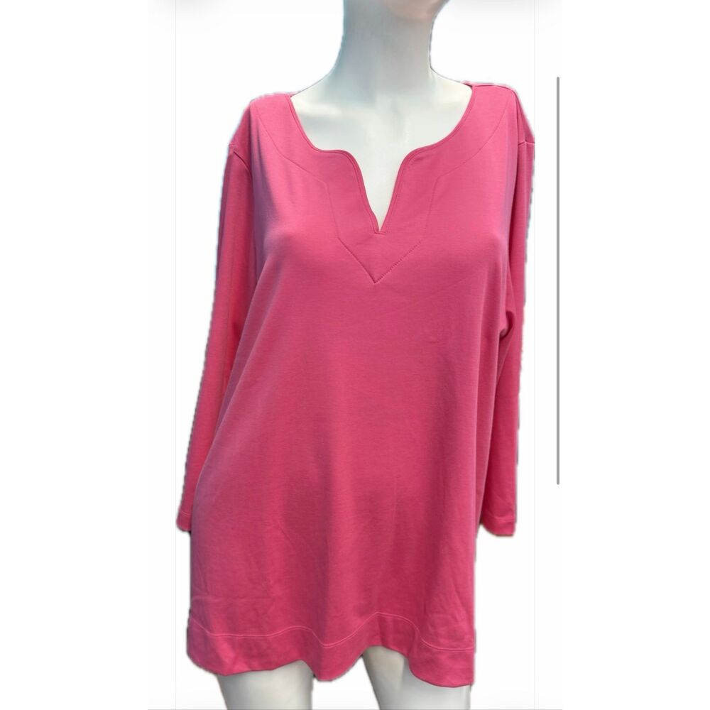 LL Bean Pink V Neck Supima Cotton 3/4 sleeve Top Women’s Size 1X